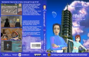 Wrap around cover for DVD, with Hiromi and Georgiana in front of Soyuz on the launchpad