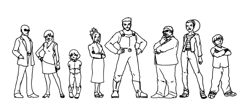 Lunatics Character Lineup (B&W Line Art)