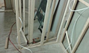 Non-parallel wall framing.