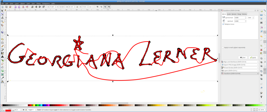 Tracing the signature in Inkscape.