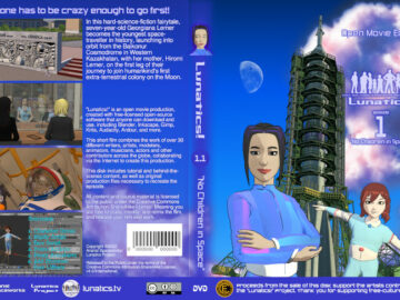 Wrap around cover for DVD, with Hiromi and Georgiana in front of Soyuz on the launchpad