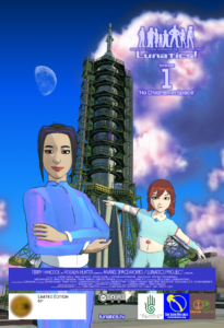 Hiromi and Georgiana Lerner in front of Soyuz on the launchpad - cover art for episode one of Lunatics