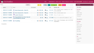ArchiveBox UI with list of archived sites