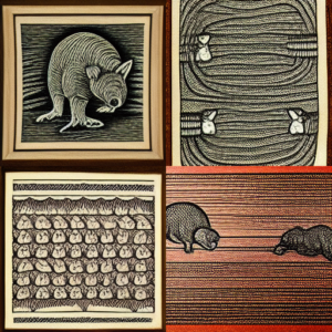 Woodcut style images based on a wombat prompt.
