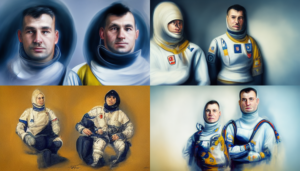 Four variations on a portrait of two astronauts (or cosmonauts)