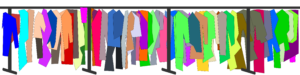 Impression of a clothing rack, created in Inkscape. It's mostly just colorful shapes.