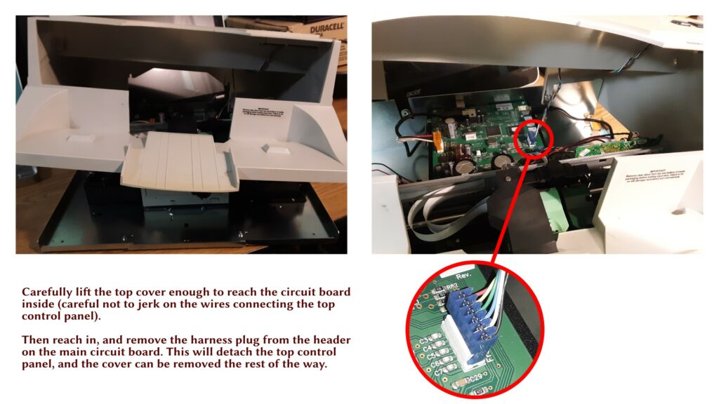 Lifting shell off and removing the plug for the harness to the top control panel.