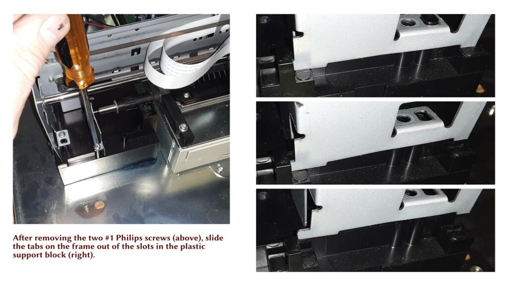 Sequence for removing the tabs on the left side of the carriage.