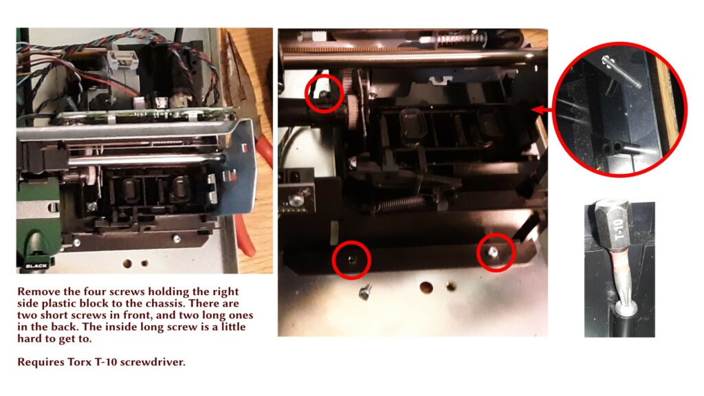 Screw locations for the right-side plastic block.