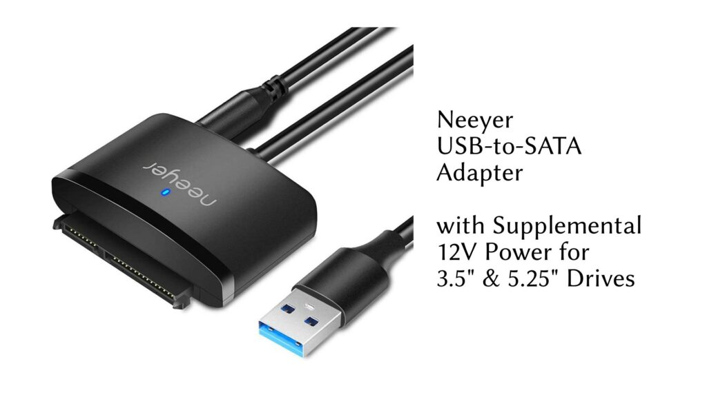 USB-to-SATA adapter with supplemental 12V power.