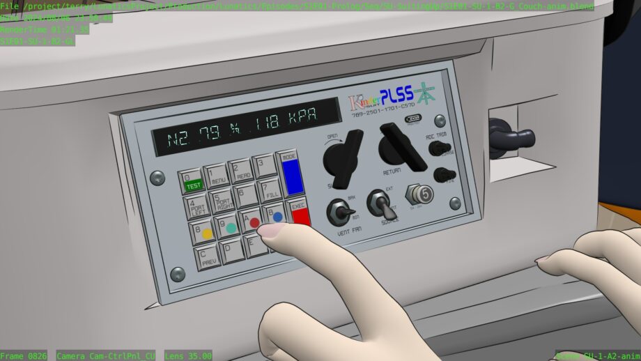 Hand in front of control panel.