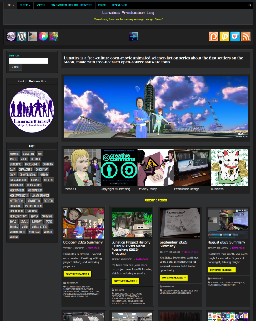 Wordpress home page after upgrades.