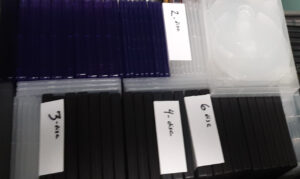 Disc cases in a drawer.