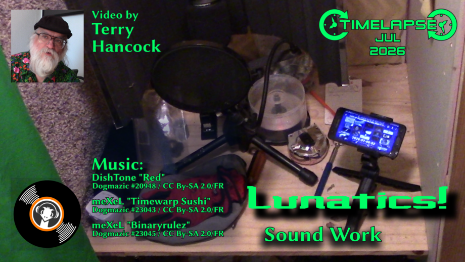 Cover for July 2026 Timelapse, featuring our soundbooth set up for foley recording.